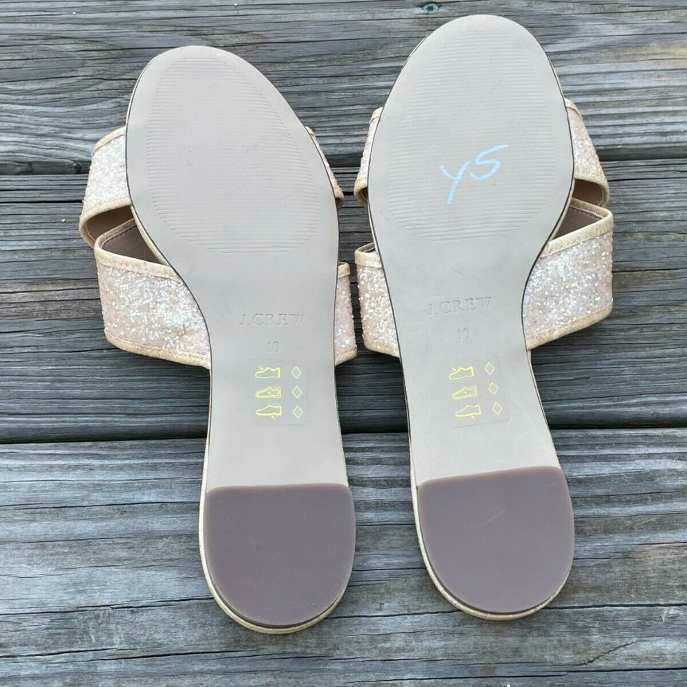 J. Crew Women Sandal Flat Shoes Sparkling man made Upper Gold Tone Size 10 - Picture 10 of 12